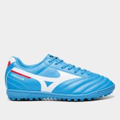 Chuteira Society Mizuno Morelia Club Unissex, Azul claro, Branco, 38