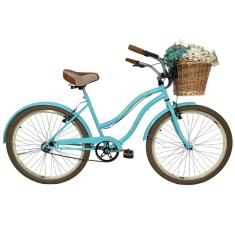 Bicicleta Beach Caiçara Aro 26 Cesta Vime Praia Azul Tifany