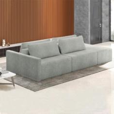 Sofá Ilha Modulado Milos 232cm Puff Lateral Bouclê Cinza G33 - Gran Belo
