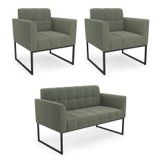 Sofá Namoradeira e 2 Poltronas Industrial Pto Elisa Bouclê Menta D03 - D`Rossi