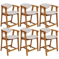 Kit 06 Banquetas Baixa Cozinha Sala de Jantar Bancada Cecília L02 Bouclê Cru - Lyam Decor