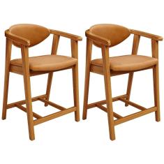 Kit 02 Banquetas Baixa Cozinha Sala de Jantar Bancada Cecília L02 Couríssimo Whisky - Lyam Decor