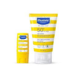Mustela Combo Protetor Solar Stick FPS 50 8g Filtro Solar Facial em Bastão + Protetor Solar Infantil e Adulto Loção FPS 50+ 100 ml