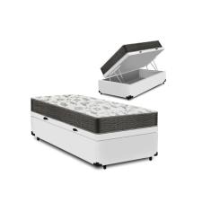Cama Box Baú Solteiro Conforto Sintético Branco + Colchão Solteiro Conforto Espuma D23 Com eps 24x88x188