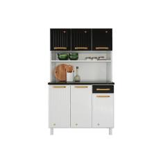 Armário Aéreo Cozinha Modulado Diamante Smart C- 6 Portas E 1 Gaveta 105cm Branco-preto - Telasul