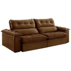 Sofá 5 Lugares Retrátil e Reclinável Jobi com USB Veludo Marrom 297 cm