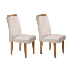 Cadeira Sala de Jantar Athenas Kit 2 Un Madeira Capuccino/Suede Creme - Rufato
