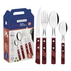 Faqueiro 24 Peças Polywood Sortidos com Laminas de Aço Inox e Cabos de Madeira, Tramontina, Polywood 21199705, Vermelho