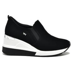Tênis Feminino Anabela Slip On Nobuck Preto Prata Via Marte 046-002-01-Feminino