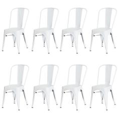 Kit 8 Cadeiras Tolix Iron Design Branca Aço Industrial Sala Cozinha Ja
