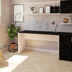 Mesa Reta Corp 25mm 130 cm Bramov Móveis Branco/Preto