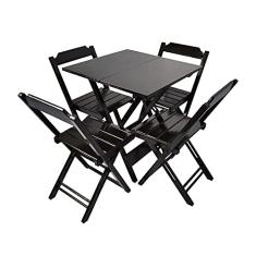 Conjunto De Mesa Dobravel Com 4 Cadeiras De Madeira 70x70 Ideal Para Bar E Restaurante Preto