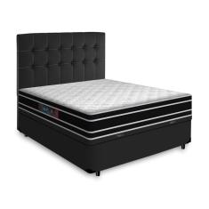 Cama Box Baú + Cabeceira Cassis e Colchão Casal - Castor - Black White D33 - 138x188x69cm Preto