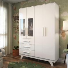 Guarda Roupa de Bebê 4 Portas Detalhe Acrílico Branco