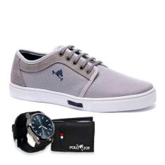 Tênis Masculino Polo Joy Casual Em Lona Amarração + Relógio
