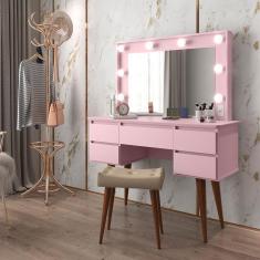 Penteadeira Camarim Patrimar Strass com 5 Gavetas, Espelho e Banqueta