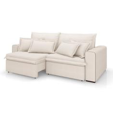 Sofá 3 Lugares Retrátil e Reclinável Cannes Linho Bouclé Cru 200 cm