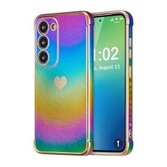 ZTOFERA Capa para Samsung Galaxy S23 Plus de 6,6 polegadas, linda capa colorida com borda de revestimento iridescente com padrão de corações de amor, proteção de lente de câmera à prova de choque para