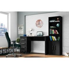 Estante De Livro Office 5 Prateleiras Preto Portas Preto