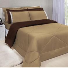Kit Edredom Dupla Face Ternura Casal King 6 Peças - Avelã e Marrom - B