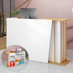 Mesa de recepção com balcão, balcão de recepção moderno com gavetas e prateleiras de armazenamento, mesa de computador de escritório com grande armário de armazenamento, para lobbies salão, sala de