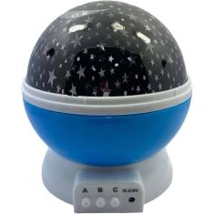 Luminaria Abajur Globo Luz Quarto Criança Projeçao Giratorio Estrelas Festa AZUL