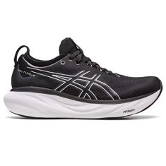 ASICS GEL-NIMBUS 25 Tênis de corrida feminino, Preto/prata pura, 13 Wide