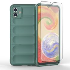 Asuwish Capa de celular para Samsung Galaxy A04 com protetor de tela de vidro temperado e TPU macio, fina, à prova de choque, capa protetora de silicone acessórios Ao4 A 04 4G mulheres homens móveis