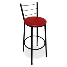 Banqueta Alta Para Cozinha Preta Epoxi Assento Vermelho