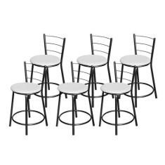 Jogo 6 Banqueta Baixa Para Cozinha Epoxi Craqueada Assento Estofado - 