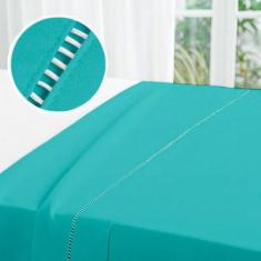 Lençol de Solteiro Sem Elástico De Cima com Vira e Ponto Palito Percal