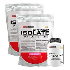 Kit 2x Optimum Isolate Whey Protein 2kg + Power Creatina 100g - Bodybuilders Sabor Morango