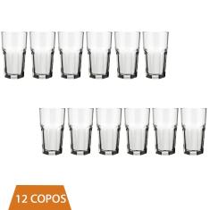 Conjunto 12 Copo Bristol Transparente 340ml Vidro Drinks