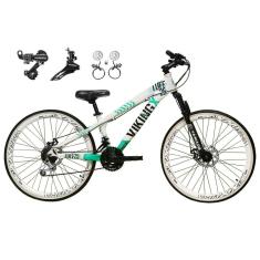 Bicicleta Aro 26 Vikingx Tuff 21v Alumínio Câmbios Shimano Freio a Disco Hidráulicos Aros Vmaxx Branco - Branco\Verde  X25