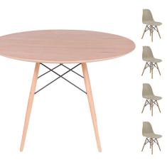 Conjunto Mesa Eames Eiffel dsw Redonda Freijó 120cm + 4 Cadeiras Eames dsw - Fendi