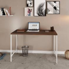 Escrivaninha Estilo Industrial 120cm Active Yescasa Nogal / Est.Branca