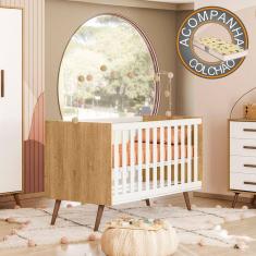 Berço Americano Qencanto Retrô 3820 Qmovi Freijó Branco Acetinado + Colchão Gazin