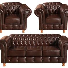 Conjunto De Sofá 3 Lugares E 2 Poltronas Chesterfield Luís Xv Café