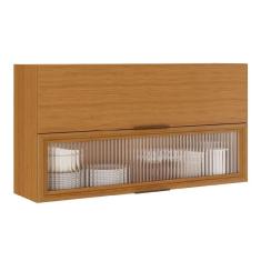 Armário De Cozinha Aéreo Duplo 2 Portas Com Vidro Módulo Suspenso Cinamomo Namur Itatiaia Cinamomo