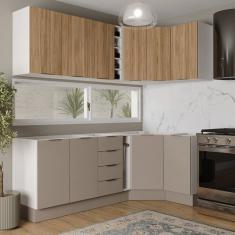 Cozinha Modulada 8 Peças sem Tampo com Rodapé 4 Aéreos e 4 Balcões Ipanema Cabecasa Madeiramadeira Cinza Trama/Acácia