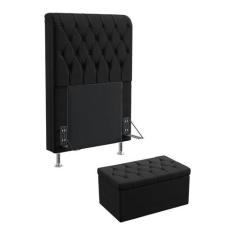 Kit Cabeceira Estofada Bellatrix 90 Para Cama de Solteiro e Calçadeira