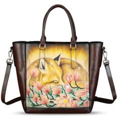 Bolsa feminina de couro genuíno pintada à mão com alça superior, bolsa tiracolo feita à mão, Estampa 8, Medium