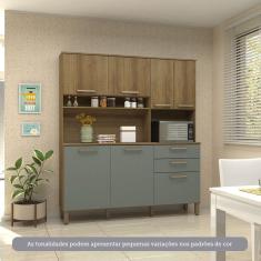 Cozinha Compacta 7 Portas E 2 Gavetas Com Tampo Luciane Móveis Carvalho Avelã Cinza Supremo