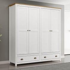 Guarda-Roupa 4 Portas 2 Gavetas Topázio Branco/Freijó Madeira Pinus - Finestra