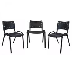 Kit 3 Cadeiras Iso Para Escola Escritório Comércio Preto Base Preto