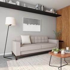 Sofá 3 Lugares Live Base de Madeira Linho Cotton Cru 210 cm - Mobly