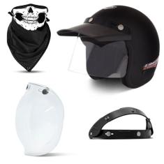 Capacete Moto Aberto Compact + Viseira Bubble Cristal + Bandana e Flip
