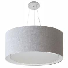 Lustre Pendente Cilíndrico Duplo Md-4303 Cúpula Em Tecido 70x30cm Rustico Cinza - Bivolt