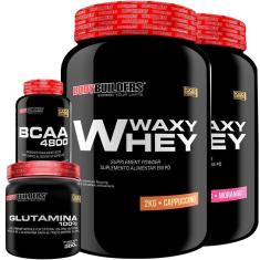 KIT - 2x Whey Protein Waxy Whey 2kg + Glutamina 300g + BCAA 4800 120 Cápsulas - Bodybuilders-Unissex
