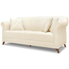 Sofa 2 Lugares Retro Polo 180cm Com Almofada Linho Perola Ezz Perola -